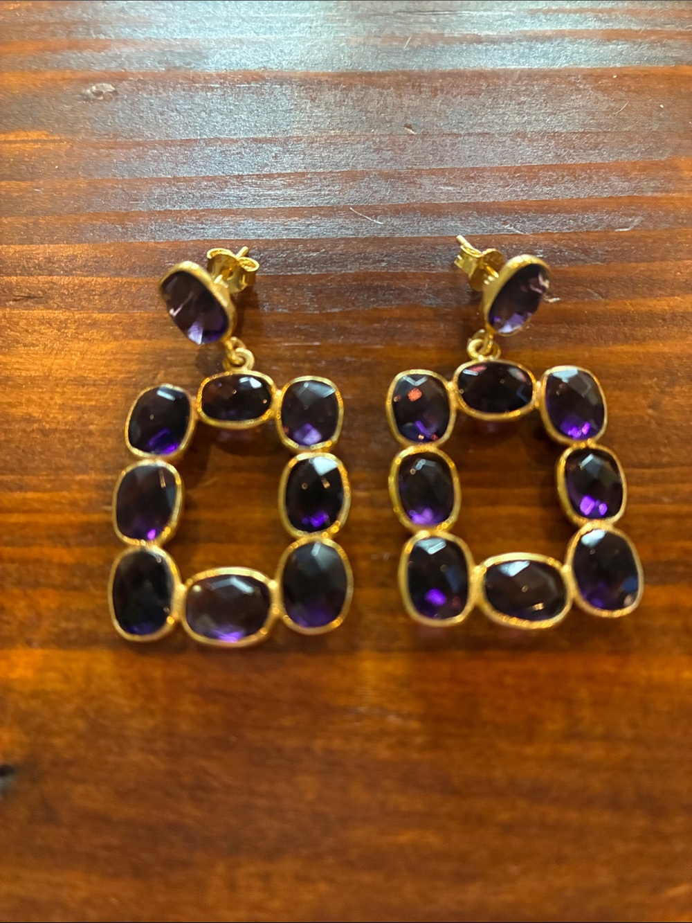 Gold-Tone Purple Stone Drop Earrings